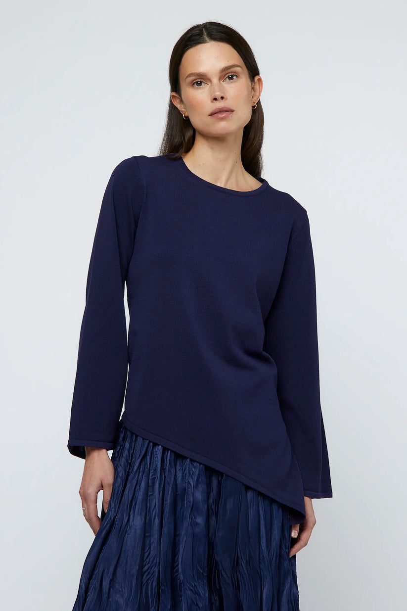 Asymmetrical blue knit sweater