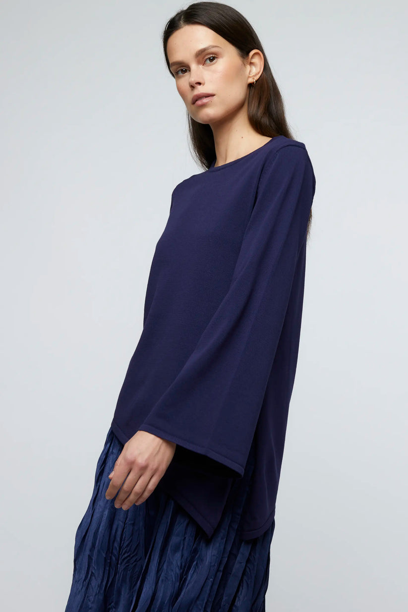 Asymmetrical blue knit sweater