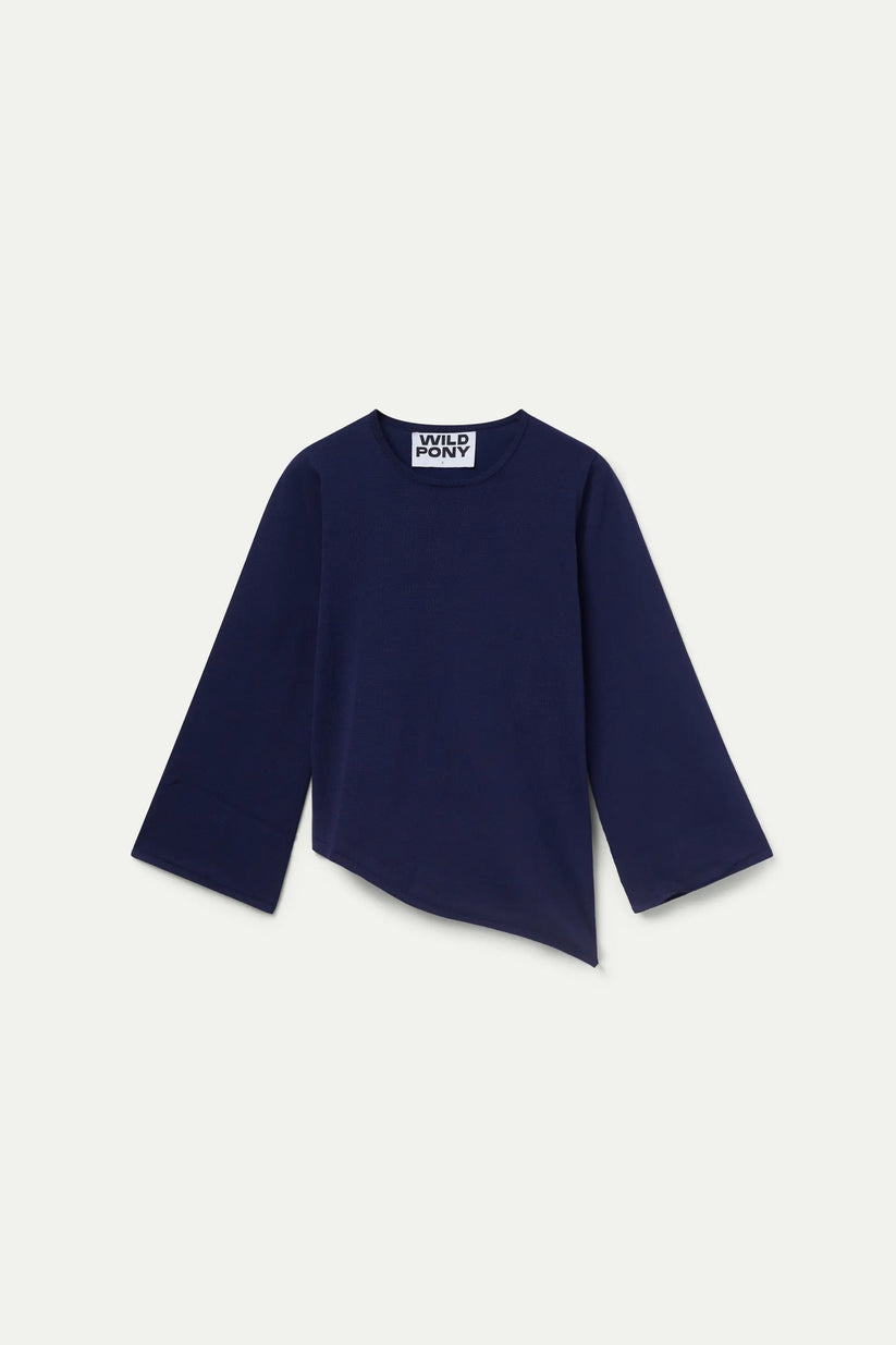 Asymmetrical blue knit sweater