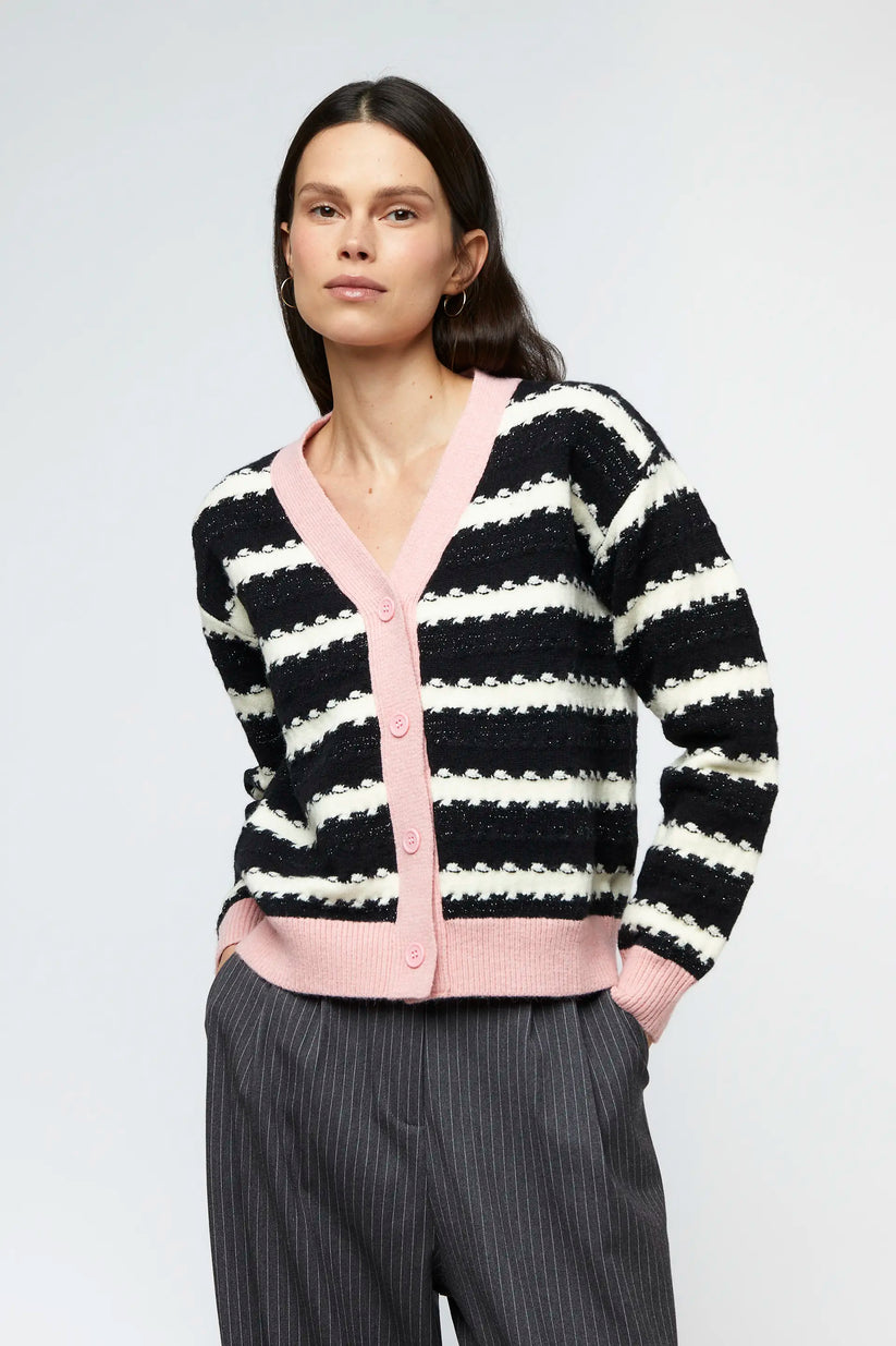 Striped combination cardigan