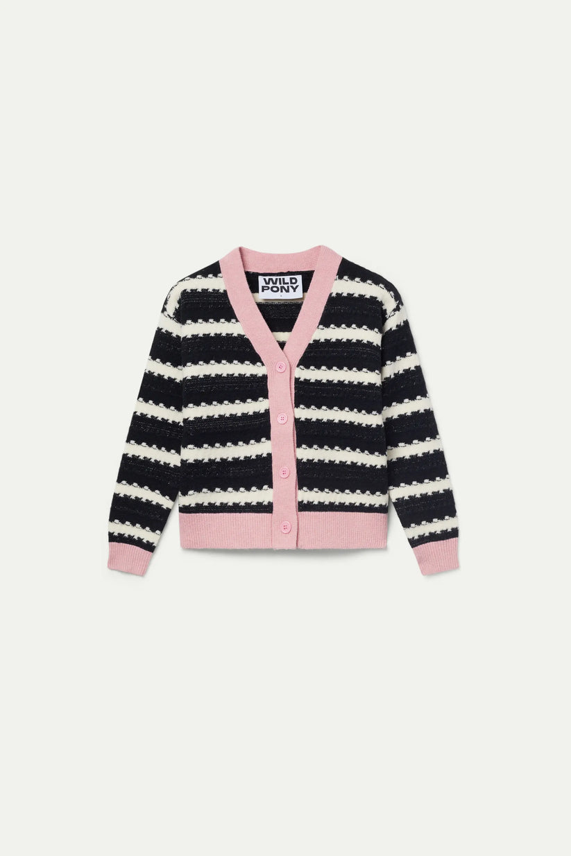 Striped combination cardigan