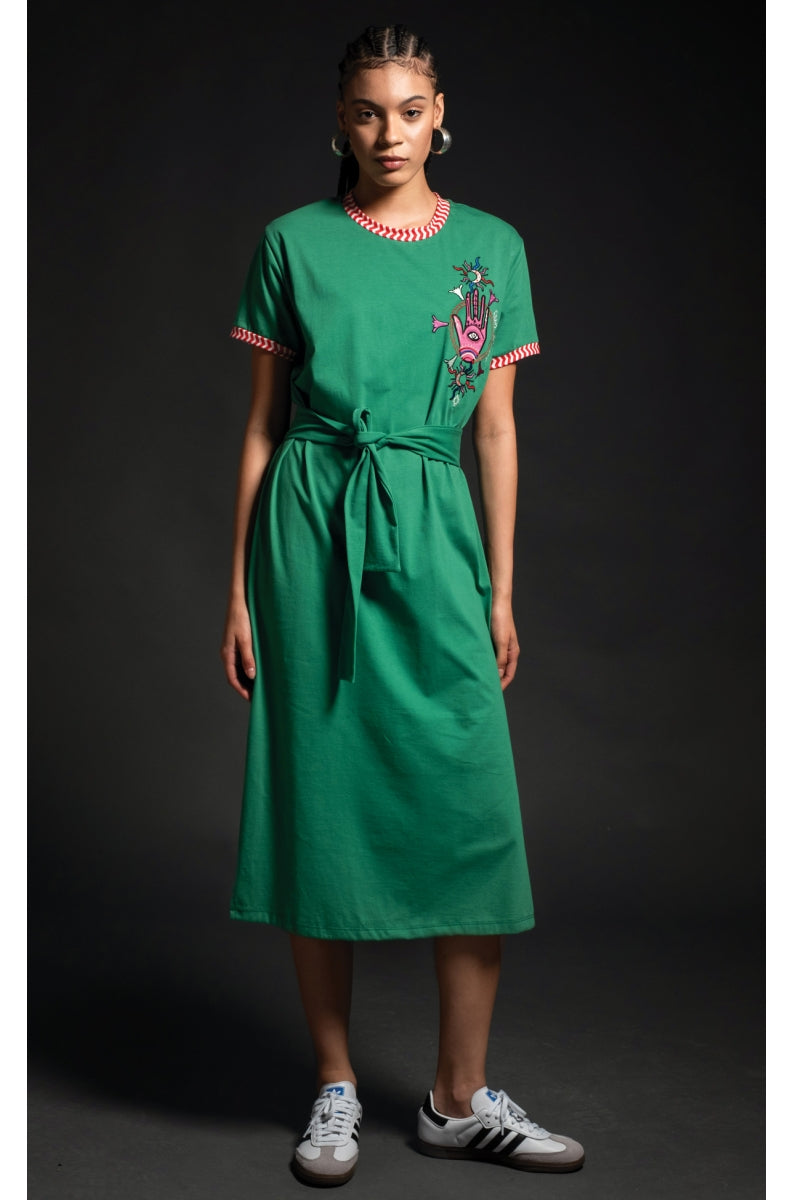 DREAM LONG DRESS - Cotton with embroidery green