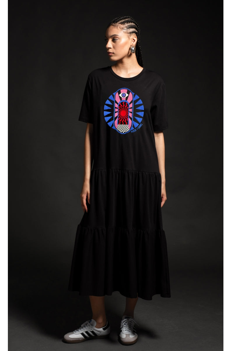 MIRACLE LONG DRESS - Cotton with embroidery black