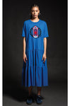 MIRACLE LONG DRESS - Cotton with embroidery blue