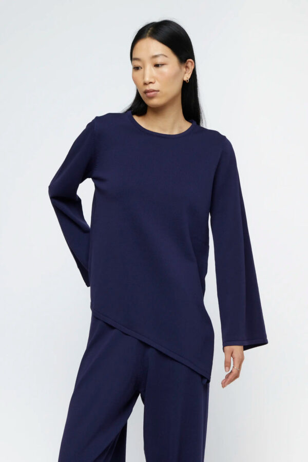 Asymmetrical blue knit sweater