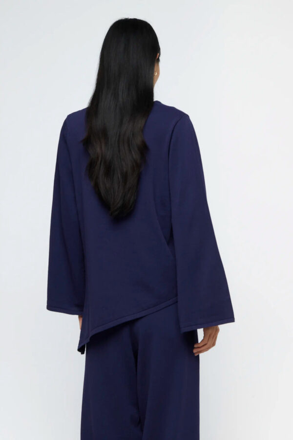 Asymmetrical blue knit sweater