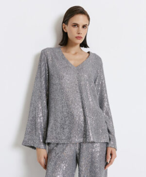 ACCESS SEQUIN V-NECK BLOUSE