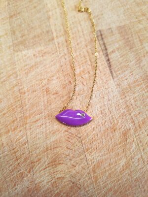 Gold Necklace with Purple Lips & Rhinestone