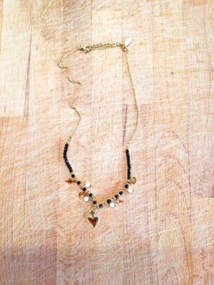 Necklace with Black Beads & Charms in Stainless Steel