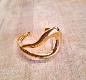 Gold Stainless Steel Wave Cuff Bracelet