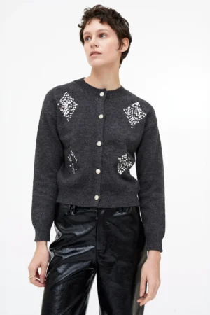 WILD PONY Grey knit cardigan with sequin details