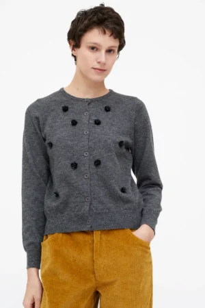 WILD PONY Grey knit cardigan with sequin flowers