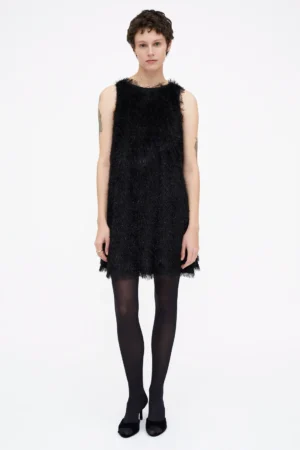 WILD PONY Short black dress with Lurex threads