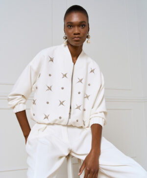 ACCESS OFF-WHITE BOMBER JACKET with RHINESTONES