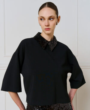 ACCESS CHIC BLACK BLOUSE- DETACHABLE SPARKLING SEQUIN COLLAR