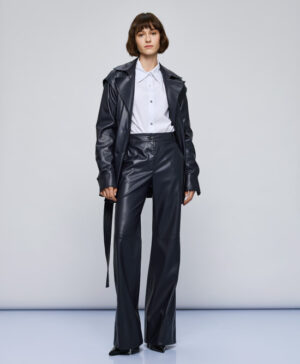 ACCESS FAUX LEATHER FLARED PANTS BLUE
