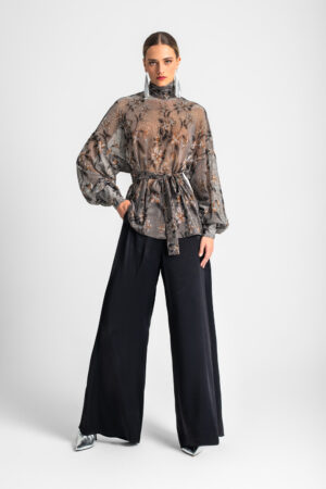 MOUTAKI METALLIC BRODERIE LONGSLEEVE COMFORT FIT BLOUSE WOMEN
