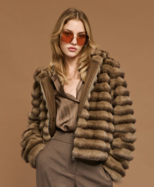 ACCESS Cropped Faux Fur Jacket BROWN