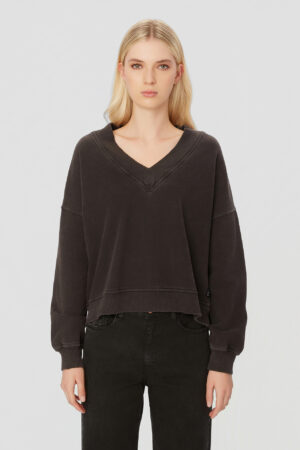 DIRTY LAUNDRY Casual V-Neck Sweatshirt in Relaxed Fit VINTAGE BLACK