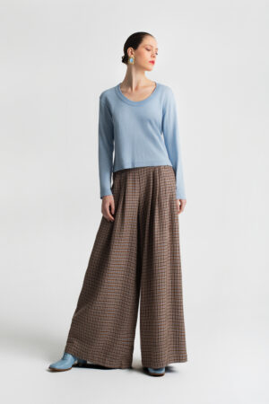 MOUTAKI BROWN CHECKERED PLEATED PANTS