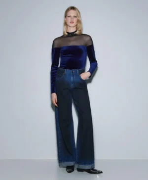 ACCESS Velvet Bodysuit with Mesh Detail BLUE