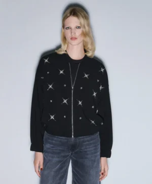 ACCESS Rhinestone Bomber Jacket Black
