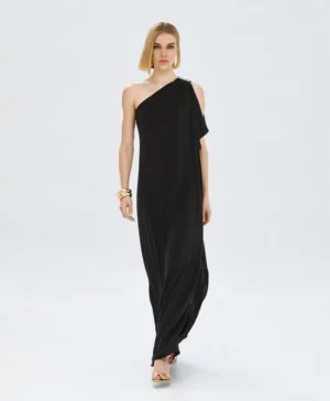 ACCESS One-Shoulder Dress with Metallic Detail BLACK