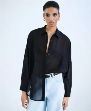ACCESS Long Shirt with Decorative Seams Black