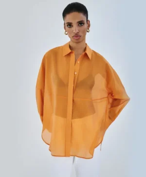 ACCESS Long Shirt with Decorative Seams Orange