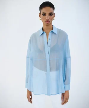 ACCESS Long Shirt with Decorative Seams Ciel