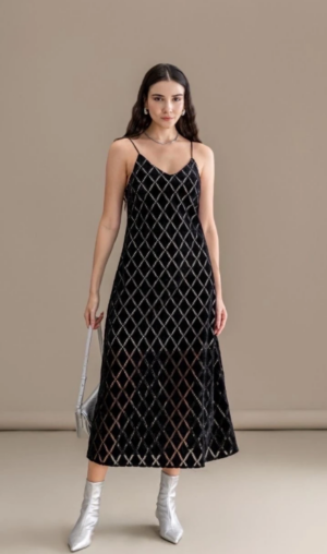 MADELYS Strappy Lace Dress Black