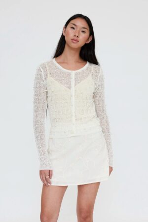 WILD PONY White openwork knit cardigan with pearls