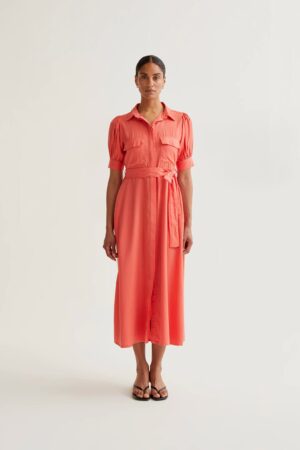 WILD PONY Coral midi shirt dress