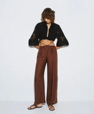 ACCESS Wide-Leg Pants with Drawstring CHOCO