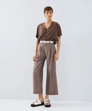 ACCESS Striped Pants with Cuffed Hem