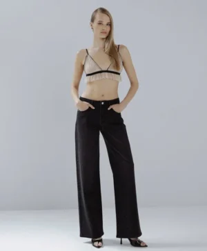 ACCESS RHINESTONE DENIM JEANS BLACK