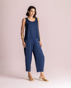 MOUTAKI Satin Navy Aladin Pants