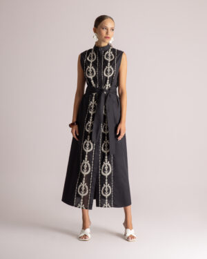 MOUTAKI Black Shirtdress with Embroidery
