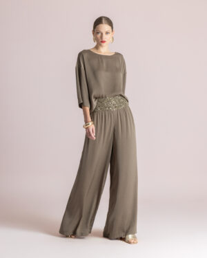 MOUTAKI Khaki Shiny Pants