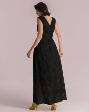MOUTAKI LONG EMBROIDERED BLACK DRESS