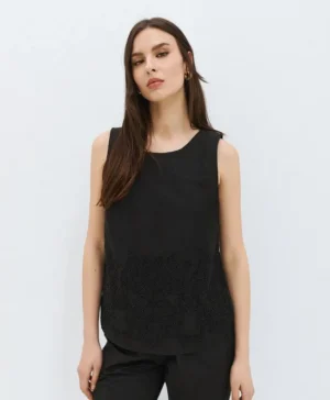 ACCESS Sleeveless top with embroidery BLACK