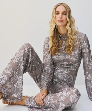 ACCESS Sequin semi-sheer blouse SILVER