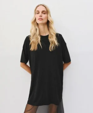 ACCESS T-shirt with rhinestones and embroidery BLACK