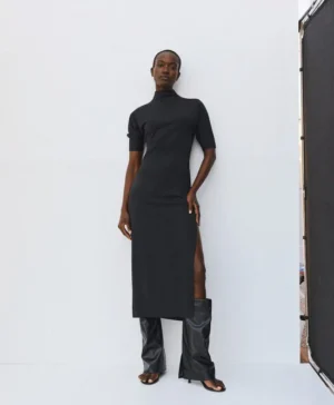 ACCESS Midi dress with a slit BLACK