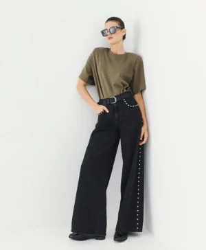 ACCESS Wide-leg denim pants with decorative studs