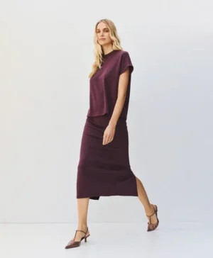 ACCESS Midi skirt with an elastic waistband BORDO