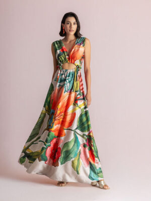 MOUTAKI LONG SATIN FLORAL DRESS