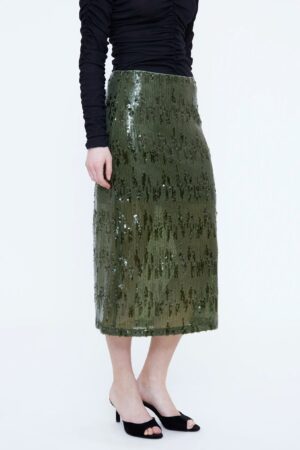 WILD PONY Green sequin midi skirt