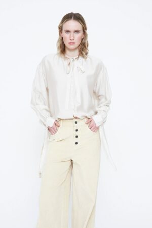 WILD PONY Off-white satin shirt with tie detail