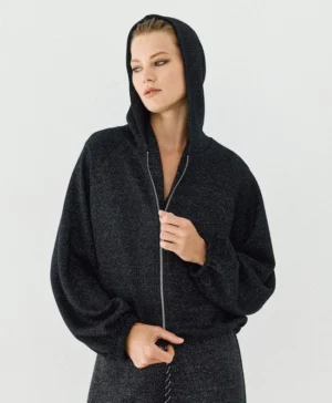 ACCESS Lurex knit bomber jacket BLACK